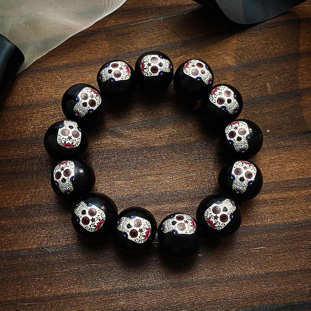 Skull Spiderweb Beaded Bracelet: Unisex Creative Horror Halloween Jewelry