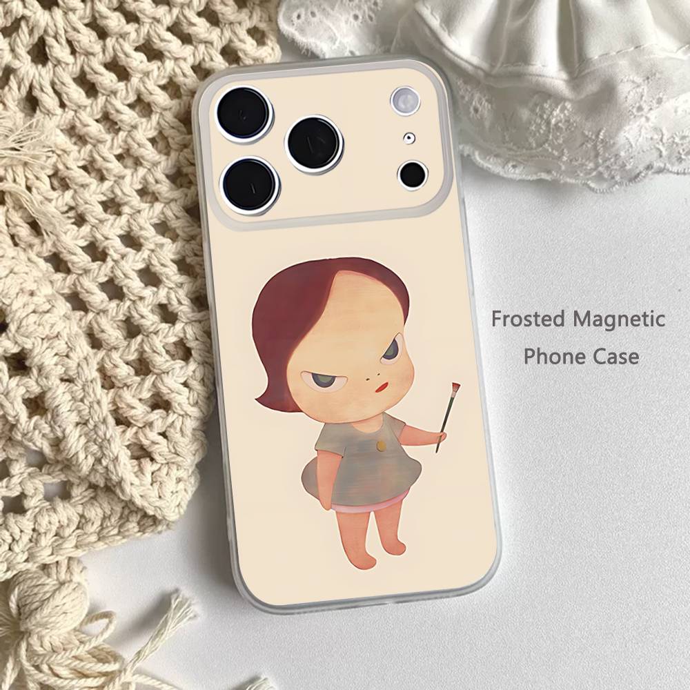 Paintings Art Yoshitomo Nara Frosted Clear Magnetic Case for iPhone 17,16,15,14,13,12,11 Pro,Max,Plus,Mini,Air,E