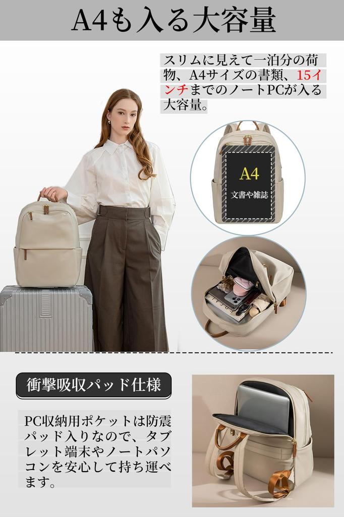 [CARRY ALL BEFORE ONE] Women's Business Backpack with Carry-On Function, Back Pocket, and Water-Repellent Design, Black