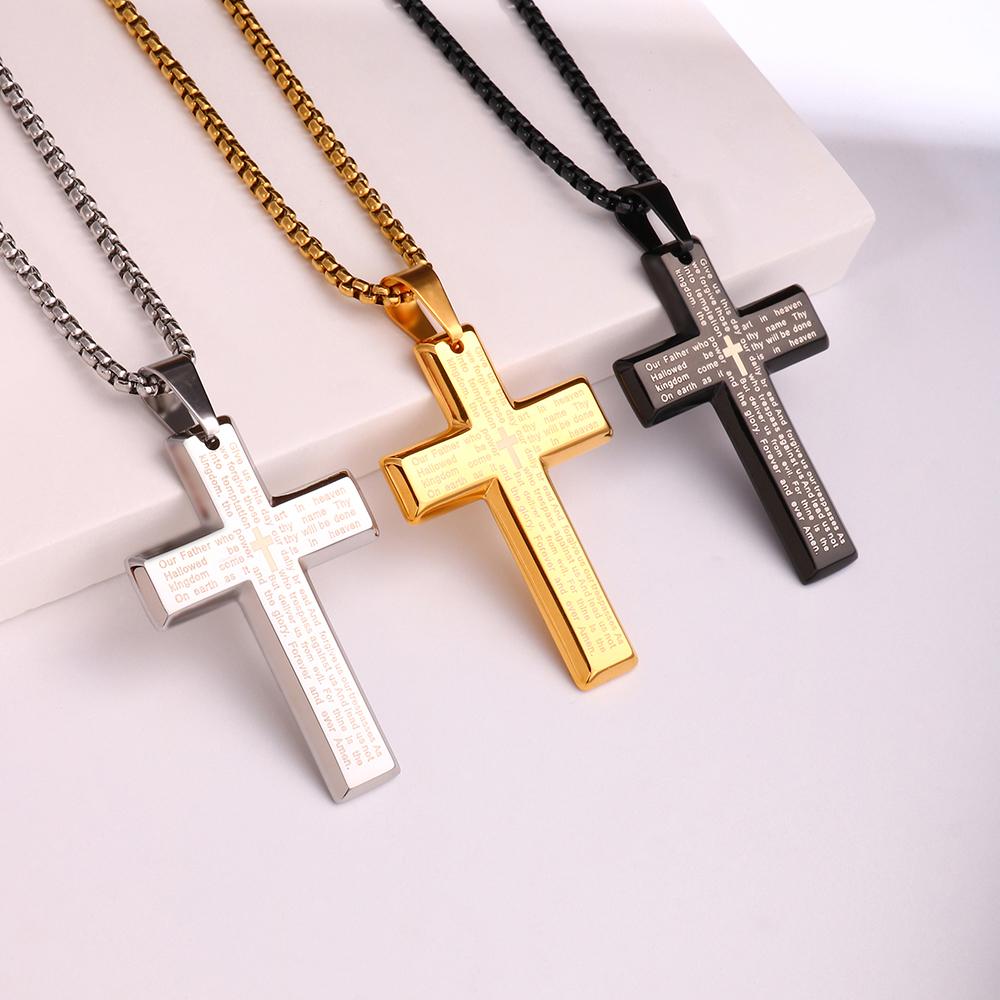 Collier Homme Spiritual Male Minimalism Stainless Steel Necklace Man's Jesus Cross Necklace for Man Collar Hombre
