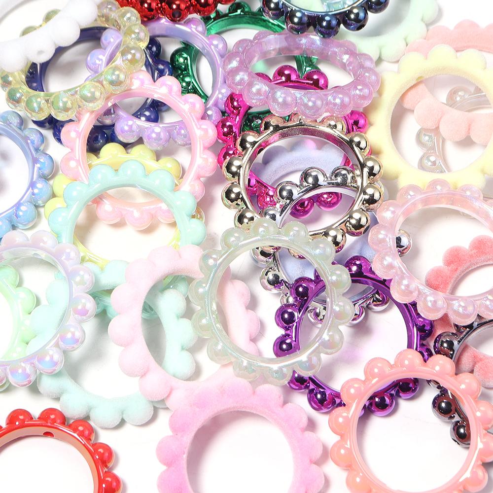 5pcs/lot Acrylic Hollow Beads Colorful Heart Round Shaped Loose Spacer Charms Beads For DIY Handmade Keychain Pen Decor Supplies