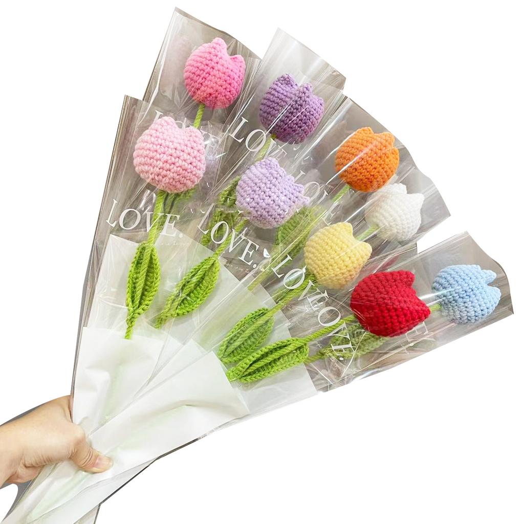 Crochet Tulip Flower Handwoven Flowers Table Decorative Ornaments Supplies for Bedroom Bathroom Room Decoration