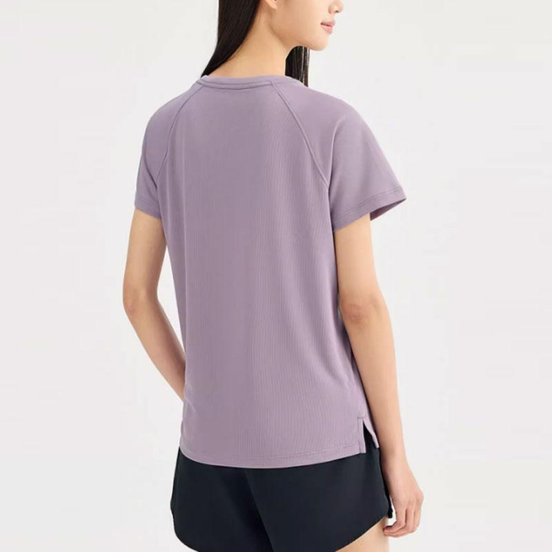 Anta Training Series Letter Logo Print Lightweight Moisture-Wicking Breathable Short Sleeve Raglan T-Shirt Women Tops Silk-Gray-Purple 962427103-2