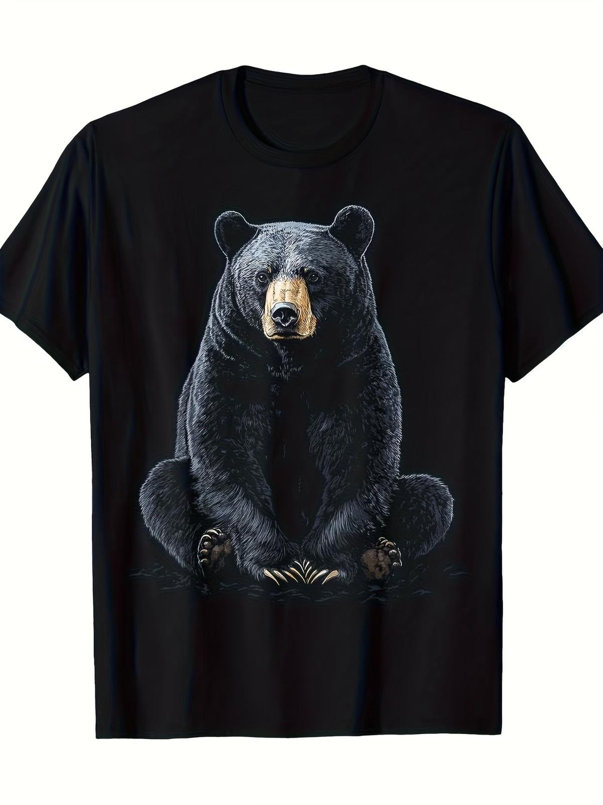 Men s & Women s American Black Bear T-Shirt - 220gsm Pure Cotton Retro Wildlife S