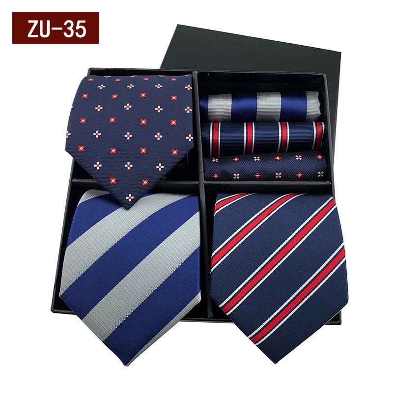 Men'S Gift Box Tie, Fashionable Business Striped Tie Square Scarf Combination Set, Luxury Gift Box.