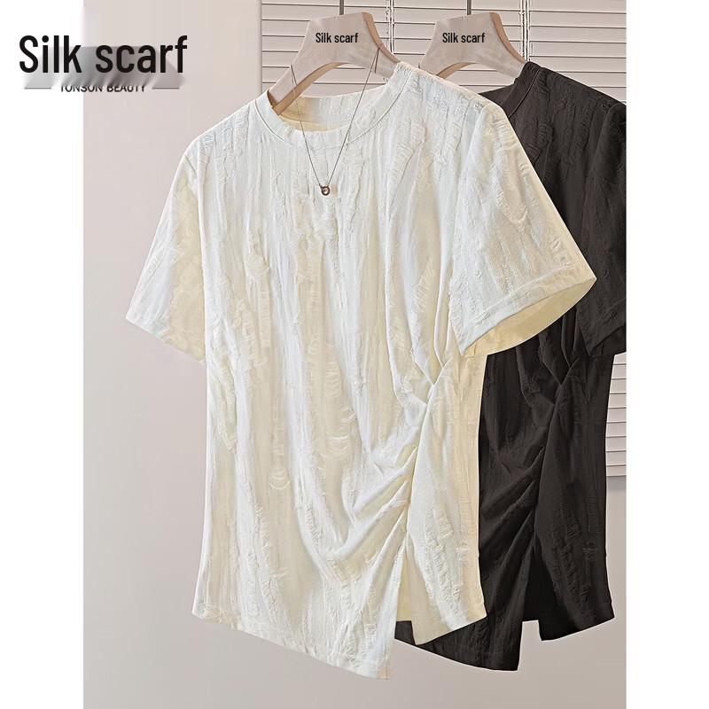 Elegant Round Neck Slit Hem T-shirt L