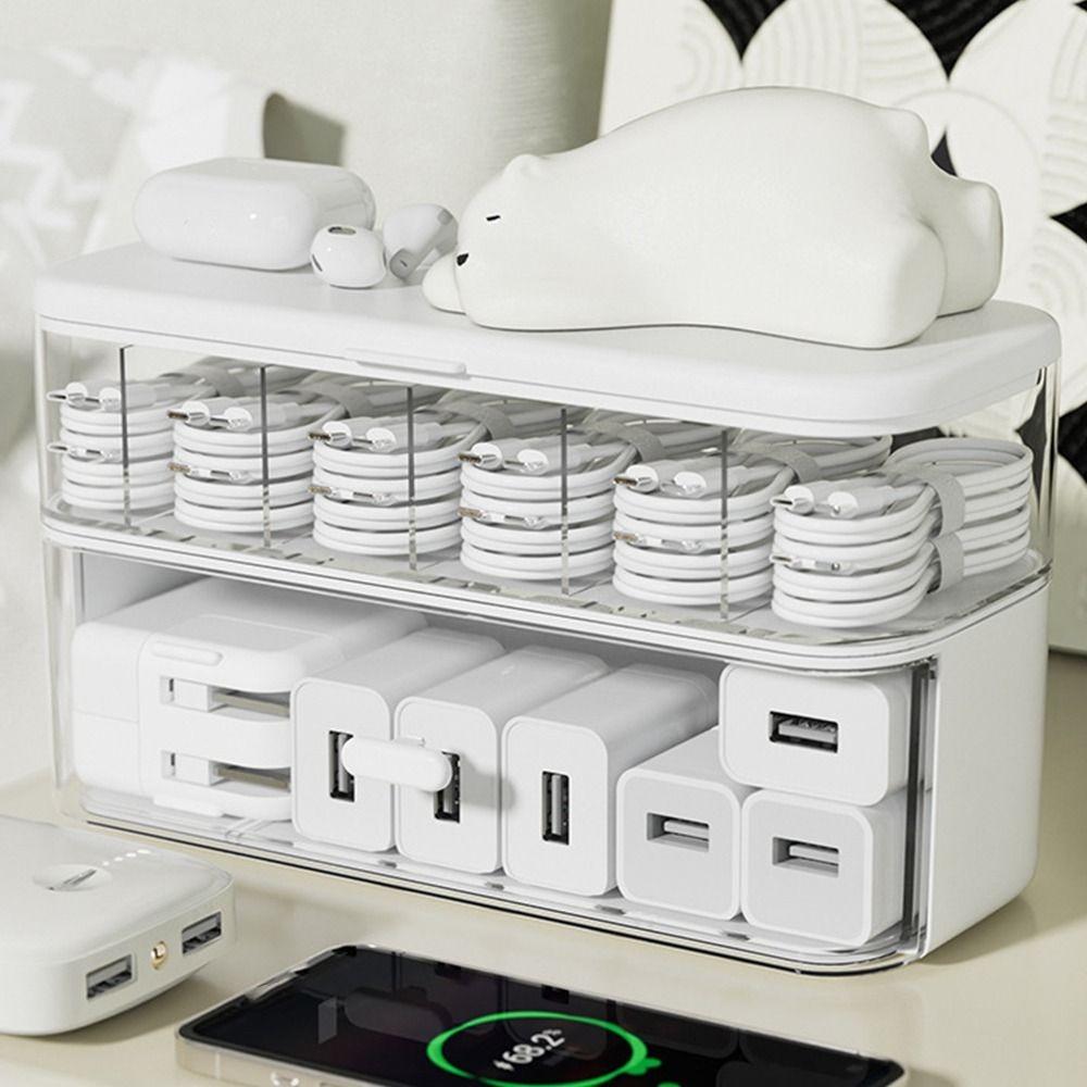Multi-Purpose Desktop Cable Organizer Box Transparent Charger Storage Solution Cord Storage Box