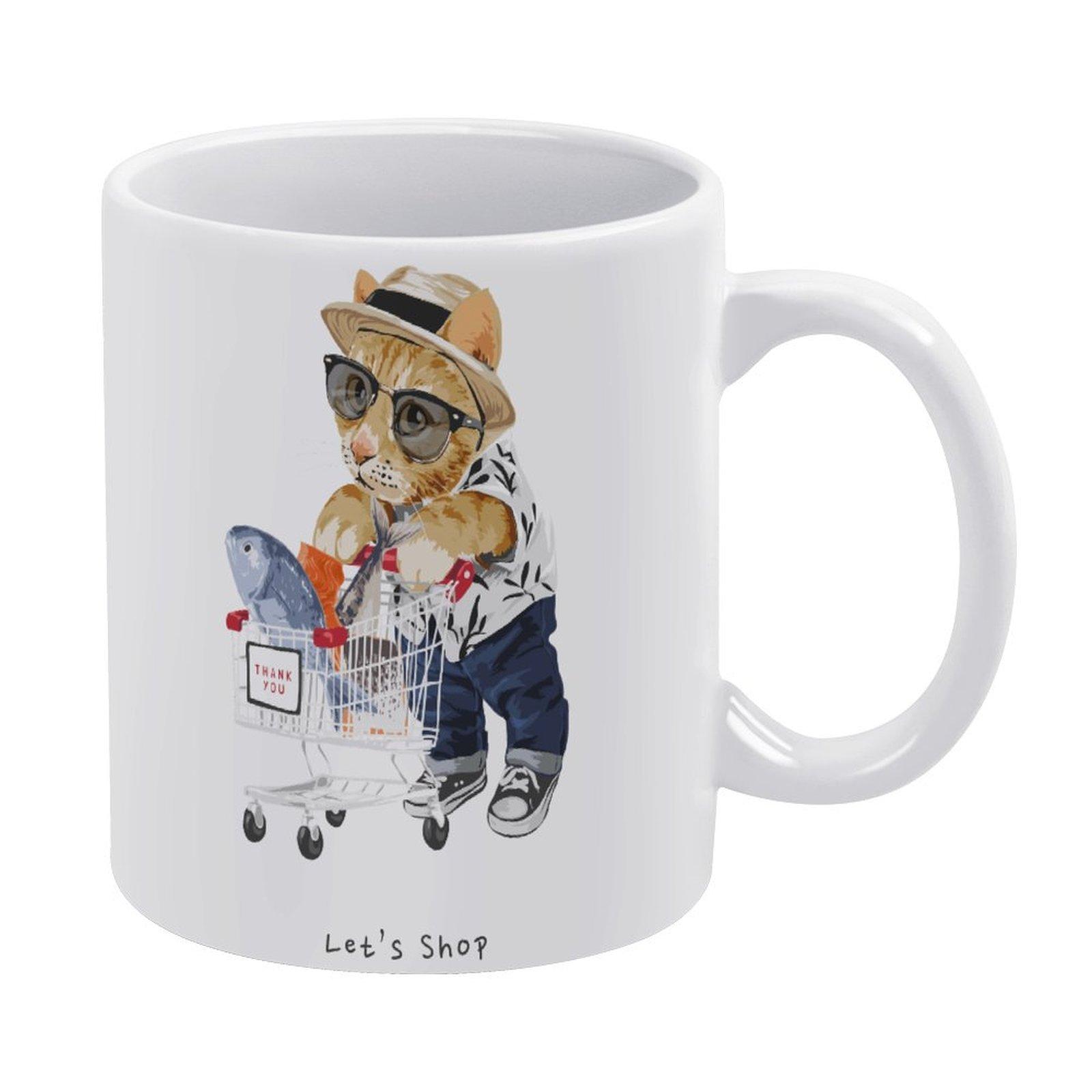 

1Pack 11oz White Ceramic Mug With Clear Double-Sided Printed Artwork Reliable Coffee Cup For Home Office Gift Use белый