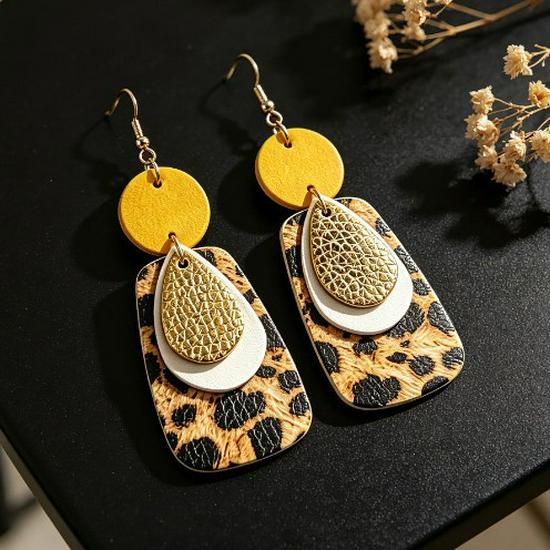 Colorful Geometric Polka Dot Patchwork Dangle Earrings