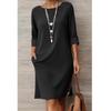 Elegant European & American Style Round Neck Dress with Pockets