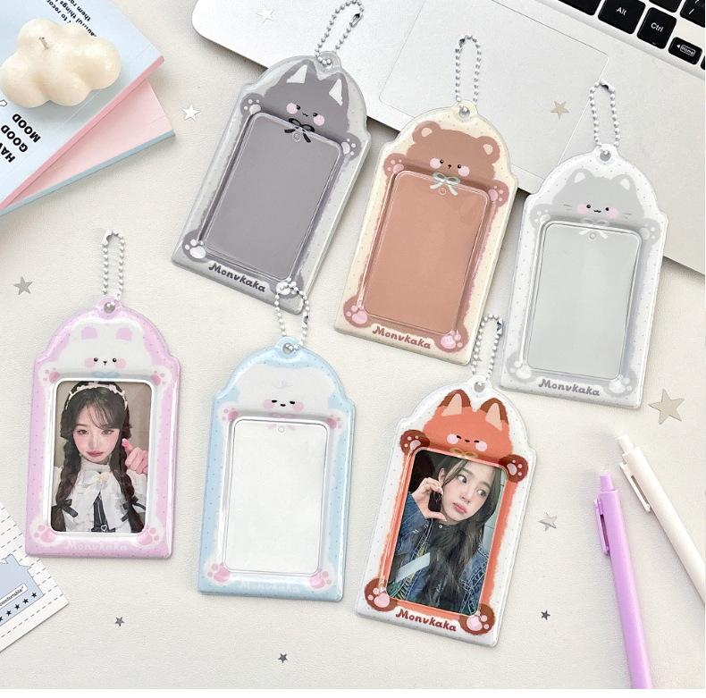 MINKYS Cute Animal 3 inch Kpop Photocard Holder Photo Card Bus Card Holder Bag Pendant Back To School Stationery
