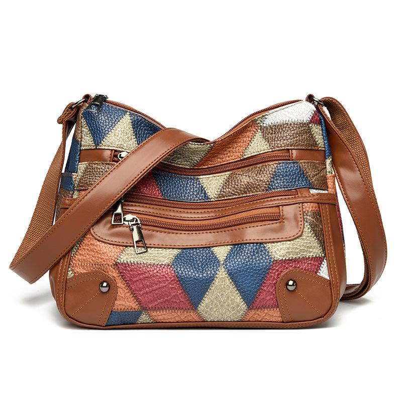 Simple Splicing Fashion Shoulder Bag Large Capacity Tote Bag Soft Leather Casual Light Tide Handbag