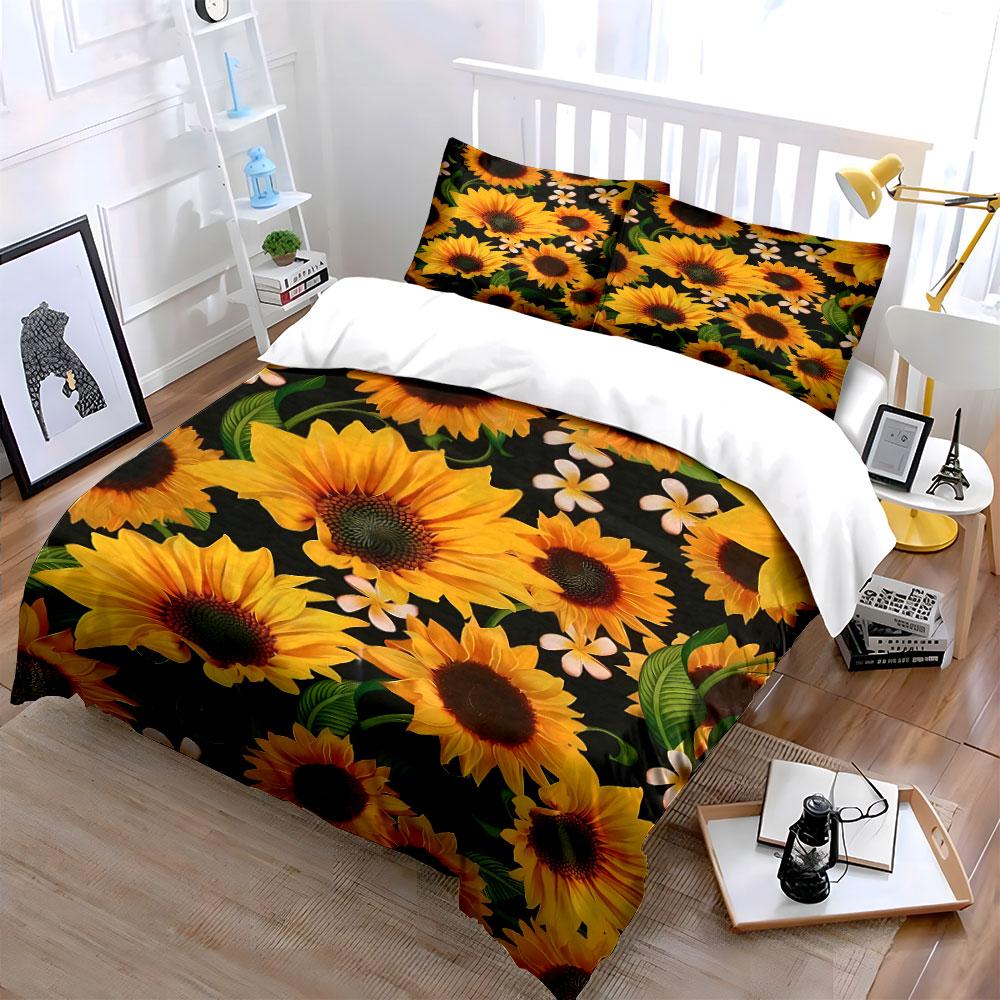 Sunflowers and white daisies. Bedding sets Duvet cover sets Duvet covers Pillowcases(1*Duvet Cover 2*Pillowcases without duvet insert)