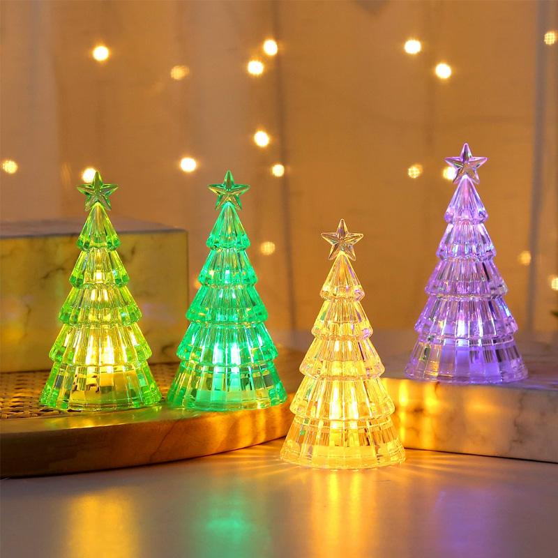 1PC Night Light Electronic Christmas Decoration New Year Gift Christmas Tree Glowing Crystal Led Light Desktop Ornament
