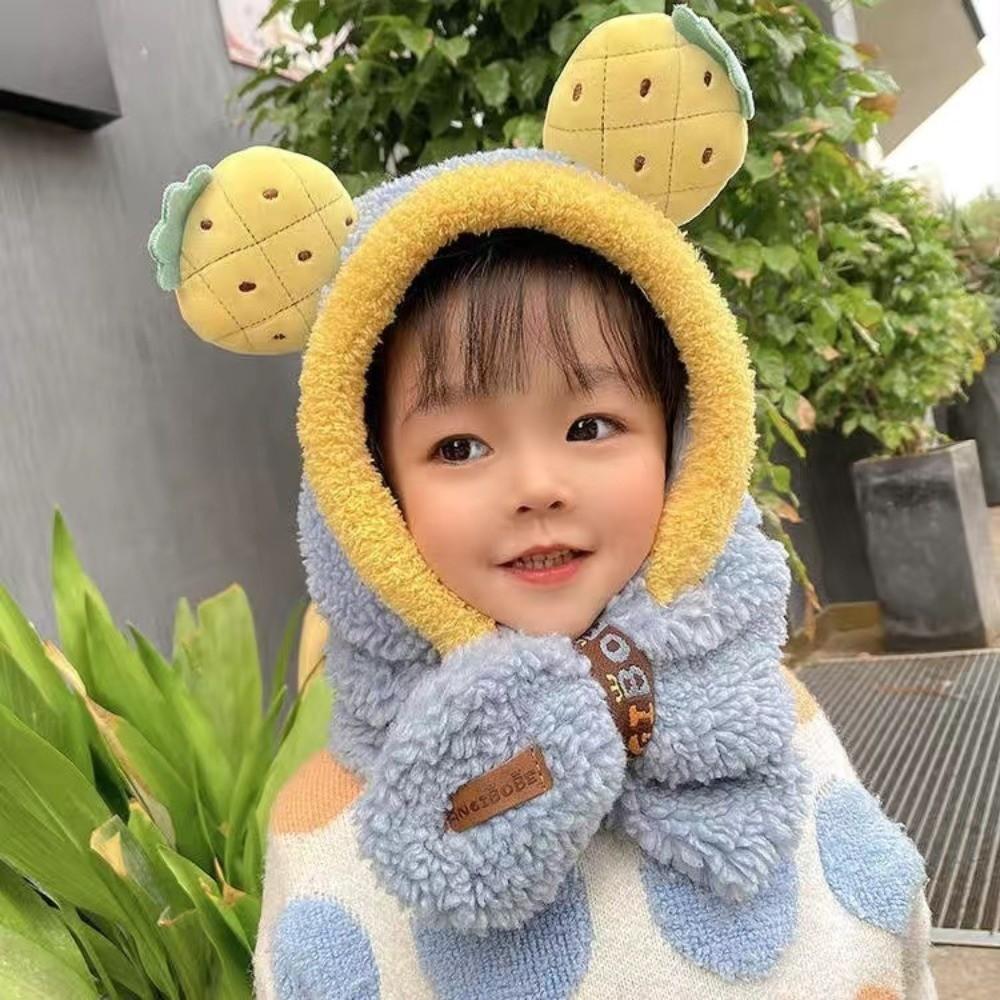 One-Piece Winter Baby Hat Scarf Plush Children Beanies Cap Cute Kids Hat Hooded Scarf