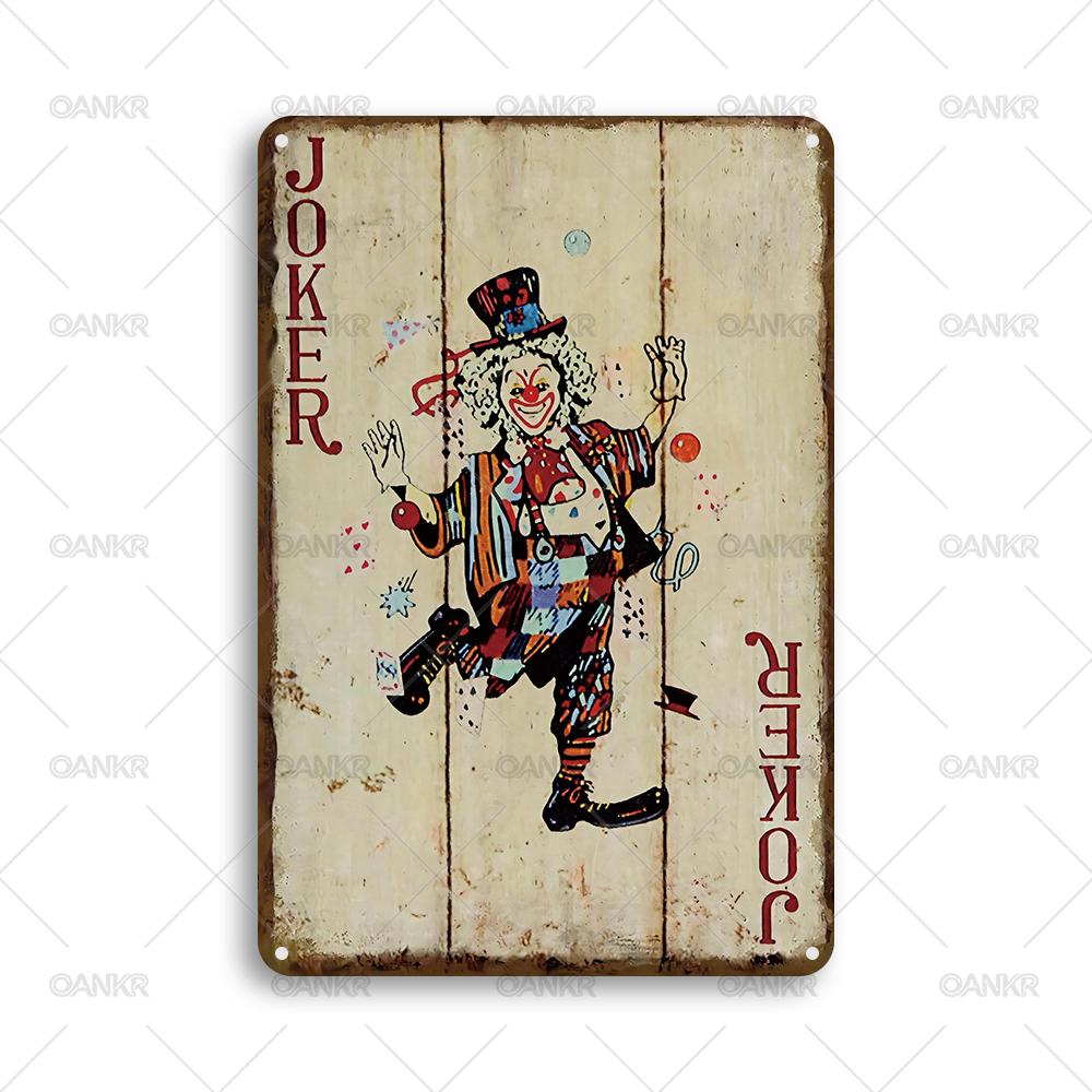 

Vintage Game Poster Metal Tin Sign Joker Card Metal Signs for Club Gamer Room Art Decor Plaque Accessories 20x30cm