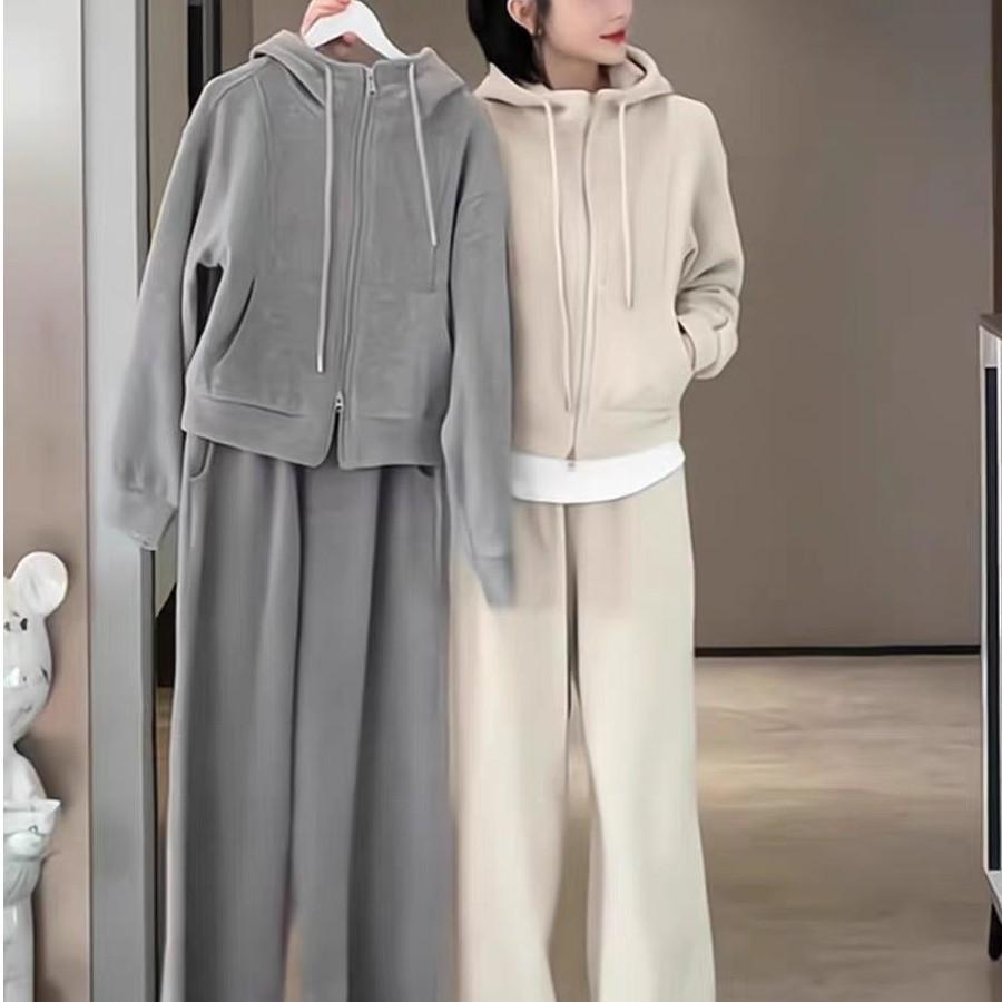 Σετ Φούτερ Δύο Τεμαχίων Μεγάλου Μεγέθους: Casual Πλεκτό Μακρυμάνικο Τοπ & Φαρδύ Παντελόνι για Γυναίκες