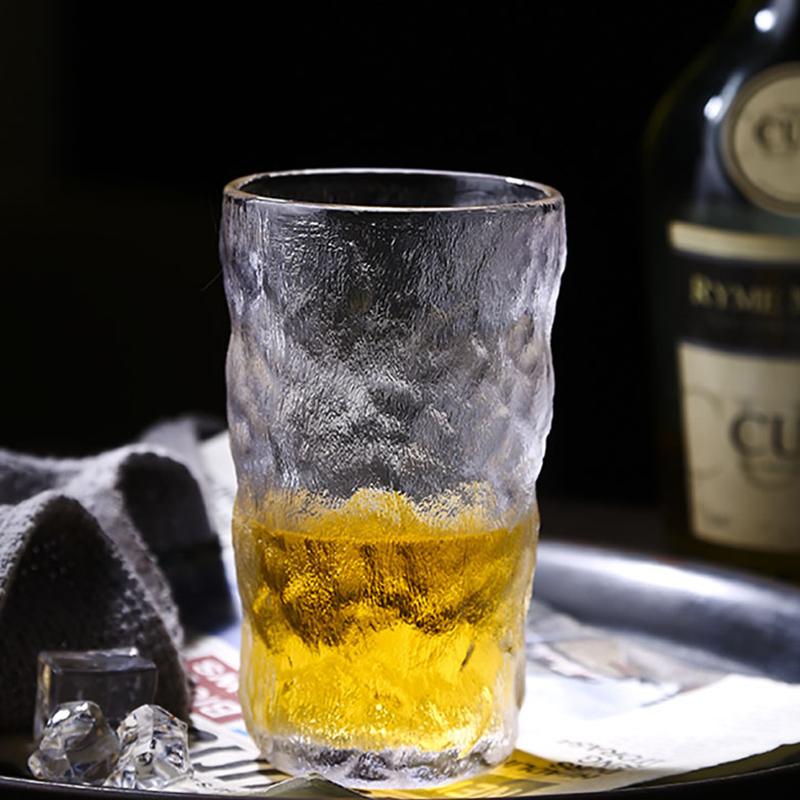 280ml/330ml Glass Drinking Bottle Simple Glacier Glass Water Cup Rock Whiskey Wine Cup Coffee Cup Tree Bark Pattern Cup Beer Cup