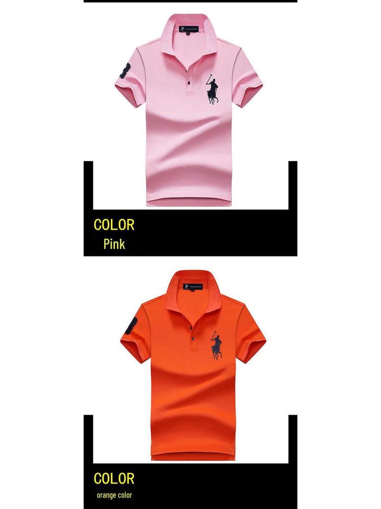 Authentisches Paul Herren Kurzarm-Polo mit Pferdelogo, gesticktem Kragen, Übergröße lockere Passform