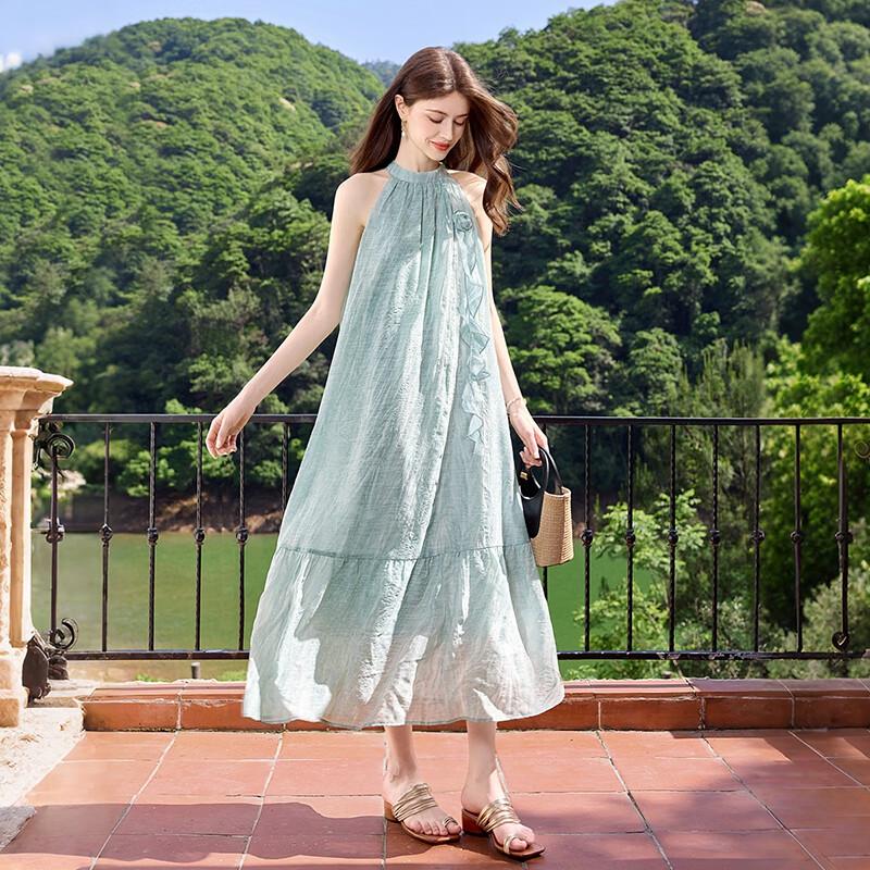 Women's 3D Floral Halter Resort Midi Dress