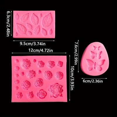 3 ks Silikonová forma na růže, mašle a listy, na zdobení dortů, čokolády a pečení, pro DIY cukrářské dortové dekorace