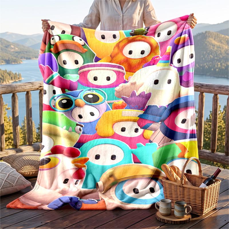 Warm Flannel Blanket Fall Guys Pattern, Lightweight Comfortable Throw Blanket for Bed Sofa Use