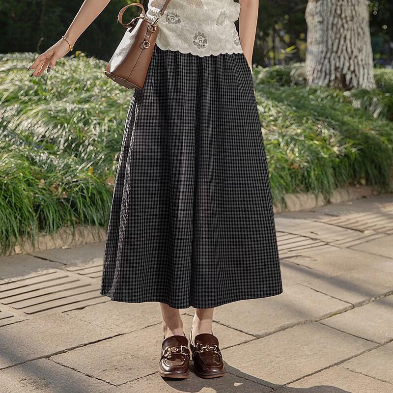 Women's High-Waist Plaid Wide-Leg Casual Pants