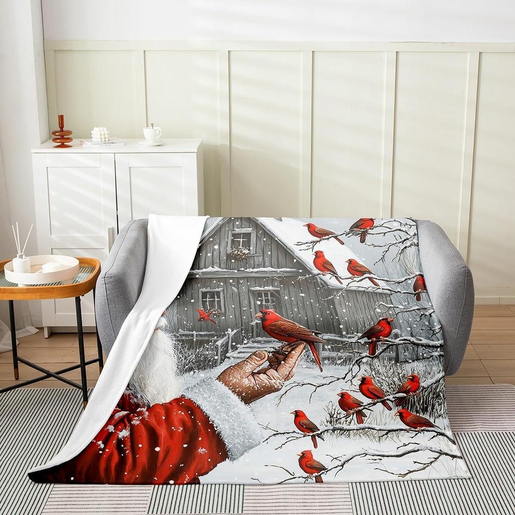 Black Santa Claus Fleece Throw Blanket Queen Kids Christmas Flannel Blanket Plush Fuzzy Xmas African American for Bed Couch