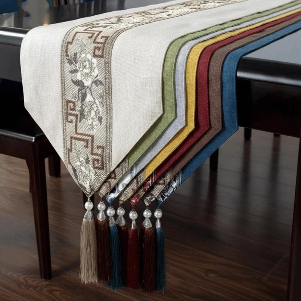 Chinese Style Floral Table Runner Washable Tea Table Cloth Retro Table Flag  Home Kitchen Use