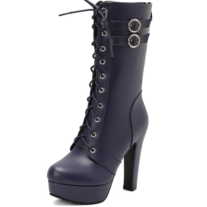 Fashion Women's Mid-calf Boots Autumn Winter Shoes Red White Yellow Short Boot Black Blue Footwear Shoes Ladies Large Size 48 50