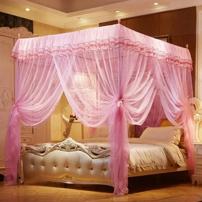 1,5/1,8m Schlafzimmer Spitze Plissee Moskitonetz Verschlüsseltes Netz Quadratisches Bett Baldachin Ohne Gestell Doppel Queen Size Betten Vorhang Heimdekoration