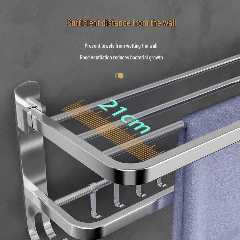60cm Black Foldable Stainless Steel Wall-Mounted Towel Rack
