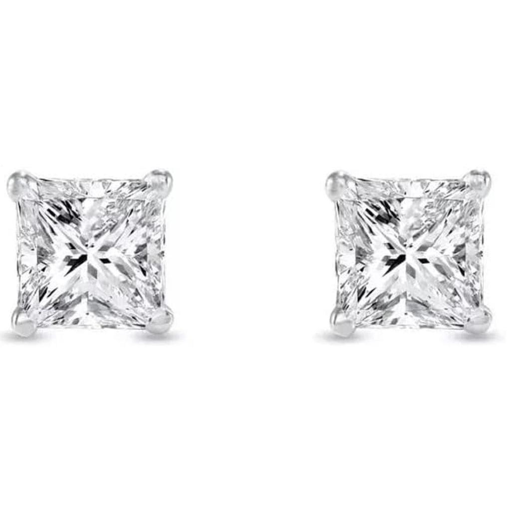 1/2 Princess Cut Diamond Stud Earrings 14K White Gold Push Basket Jewellery For Women's Daily Wear