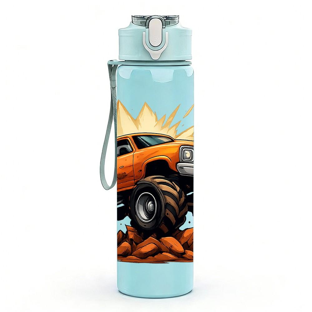 1PC Mud Monster Truck Offroad Print 750ml Color Plastic Sports Water Bottle Leakproof Flip Straw Lid Suitable for Sports Office Home Use