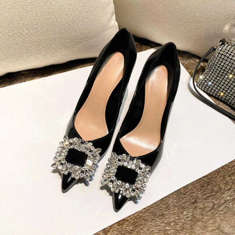 New Elegant Women High Heel Shoes Luxury Rhinestone Woman Causal Pointed-toe Uniform Shoes Ladies Fashion Bride's Wedding Shoes