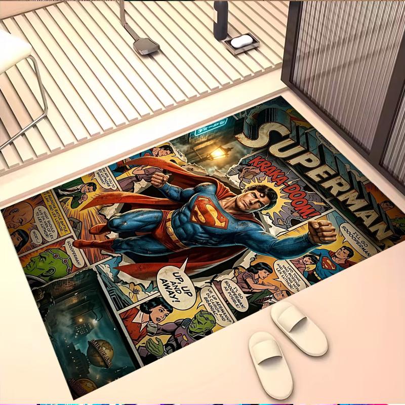 Superman Print Rug, Washable Floor Carpet, For Entryway Dorm Laundry Room Office Study, Home Decor Birthday Christmas Gift