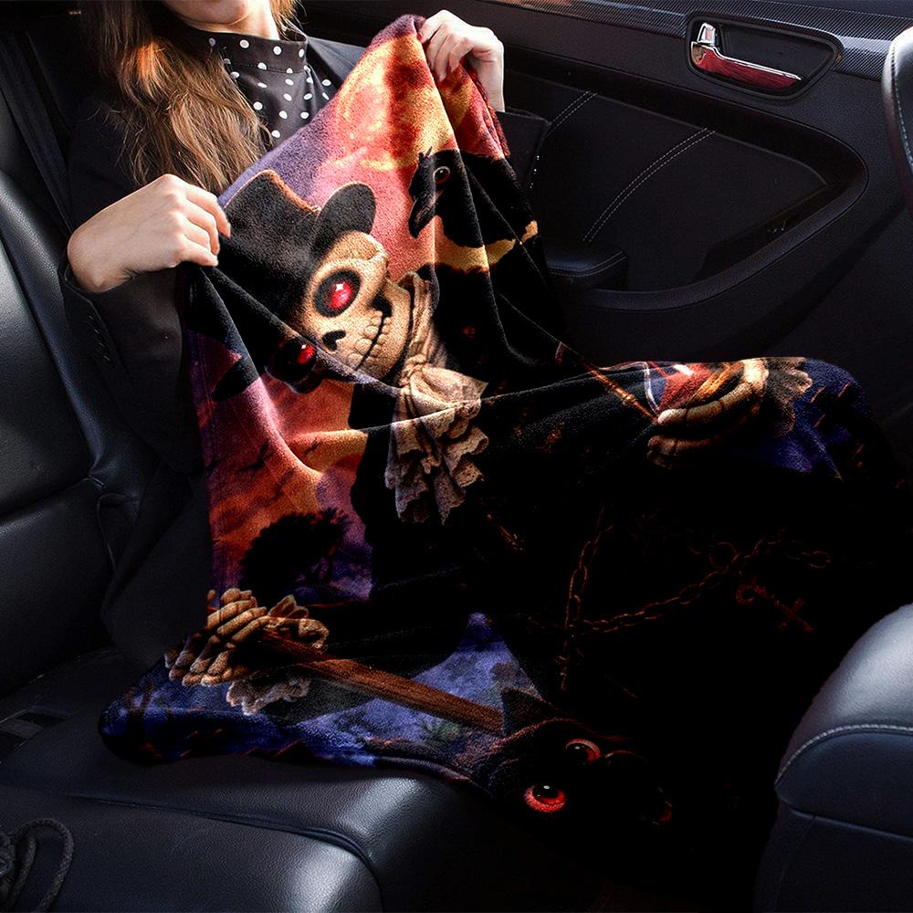 Grim Reaper Skeleton Top Hat Scythe Graveyard Red Moon Print Flannel Throw Blanket Soft Warm Blanket for Sofa Bed Home Decor