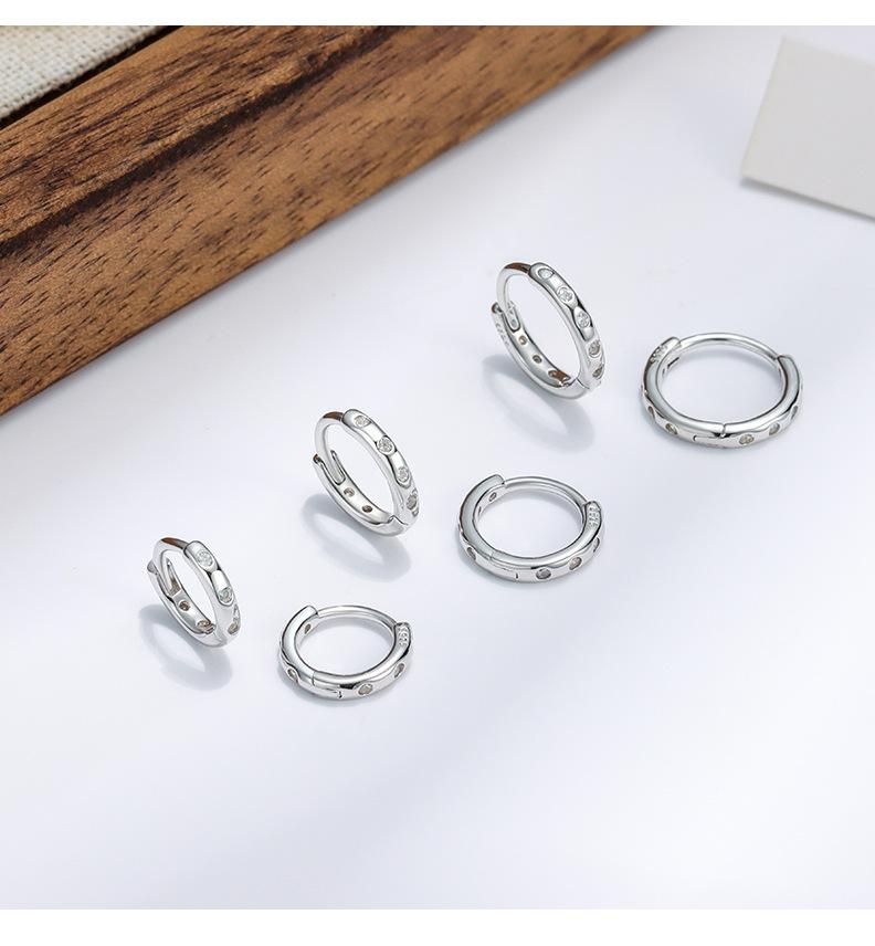 S925 Sterling Silver Simple Inlaid Zircon Geometric Earrings for Women s Fashion Classic Electroplated 18K Gold Earrings 6MM серебряный