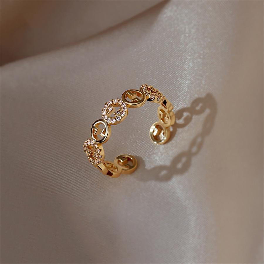 Zircon circle ring, simple light luxury index finger ring, niche temperament, versatile opening ring tide