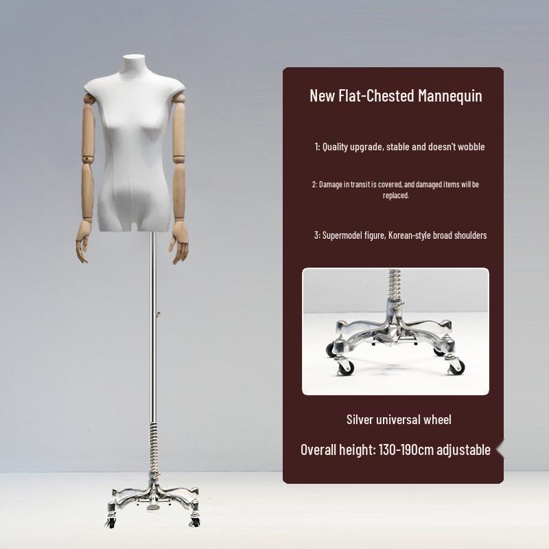Korean Style Flat Body Female Mannequin with Wide Shoulders for Women's Clothing Display
