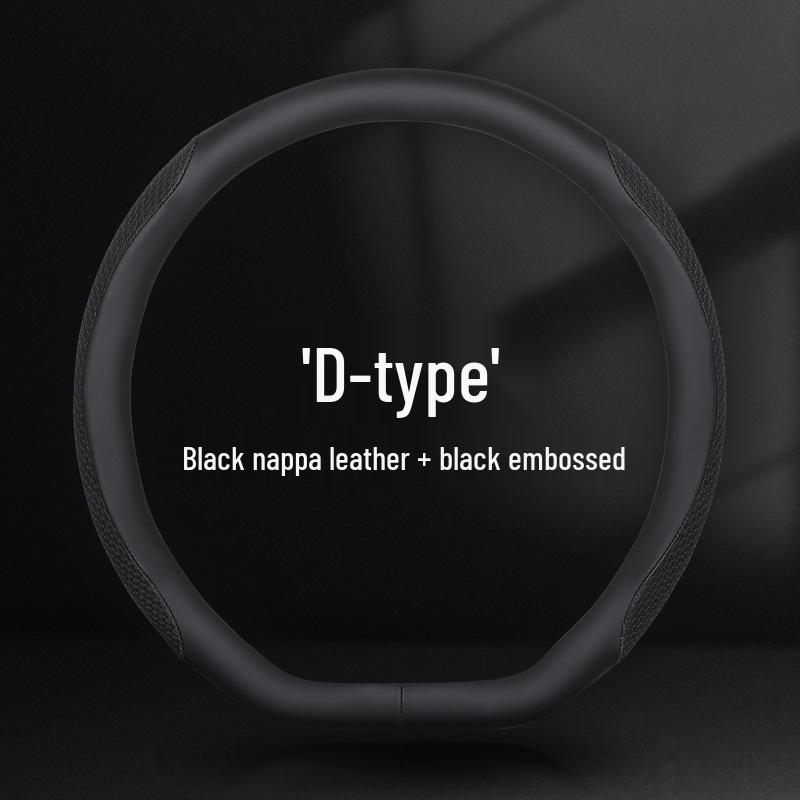 Genuine Leather Nappa Anti-Slip Steering Wheel Cover - Universal Fit, Embossed, Wear-Resistant, Comfortable for All Seasons