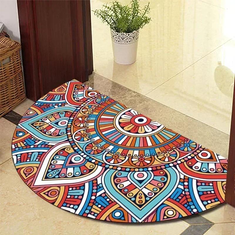 1PC Retro Door Rug Semi-circular Floor Mat Entrance Door Rugs Non-slip Absorbent Bathroom Mat Room Home Decoration Hogar Tapete