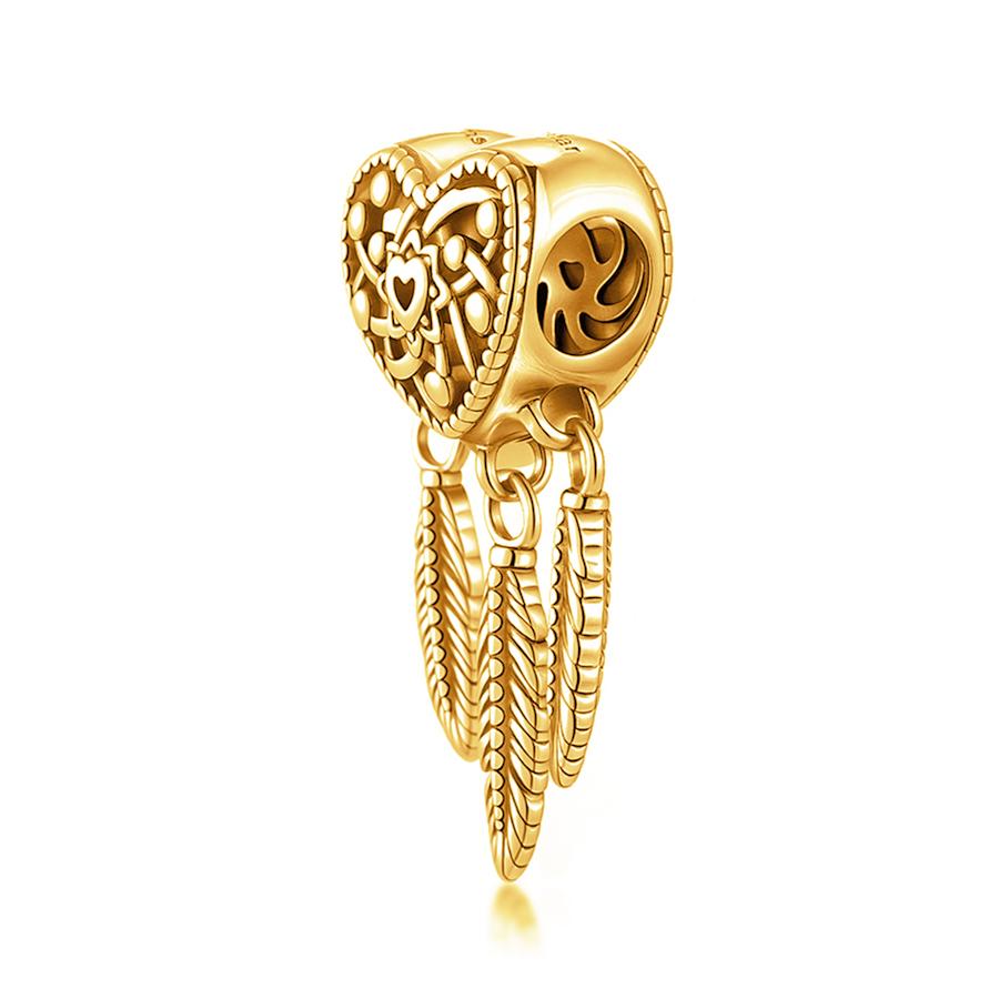 New Gold Plated Charm Bead Charms Do It Yourself Women Jewellery Gifts Spiritual Dreamcatcher Blue Blossom Butterfly Leveled Hearts Bead Charms Compat