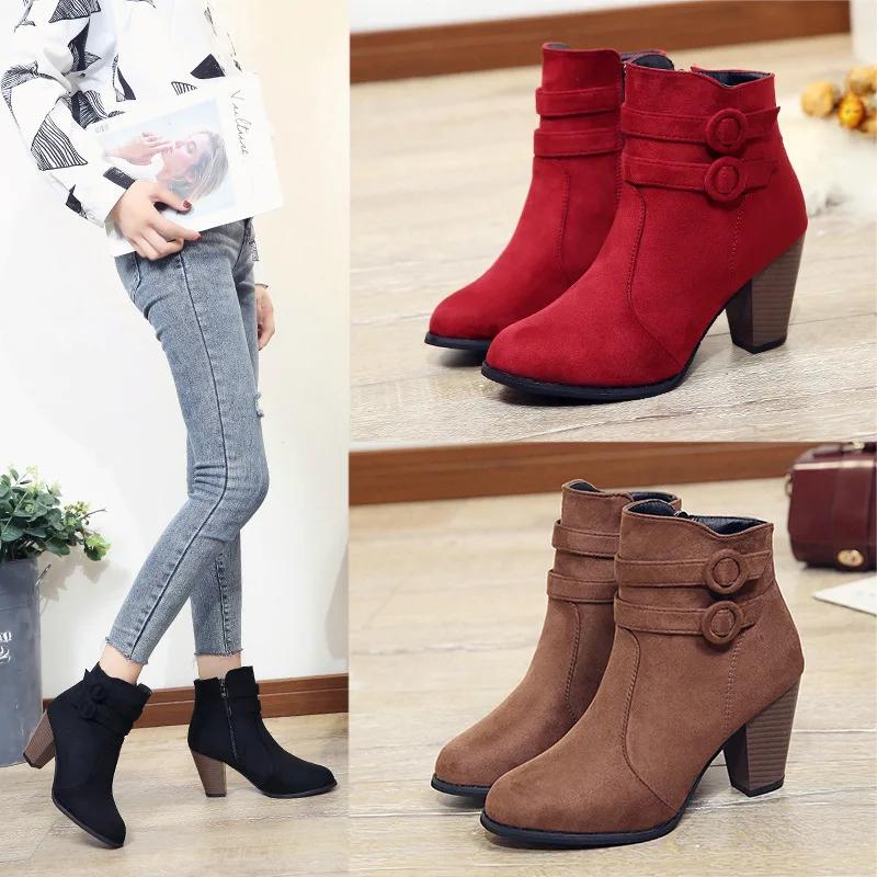 Fashion Retro Boots Women's Shoes 2024 New Square Heel Woman High Shoe Suede Ankle Female Solid Platform Short Botines Mujer