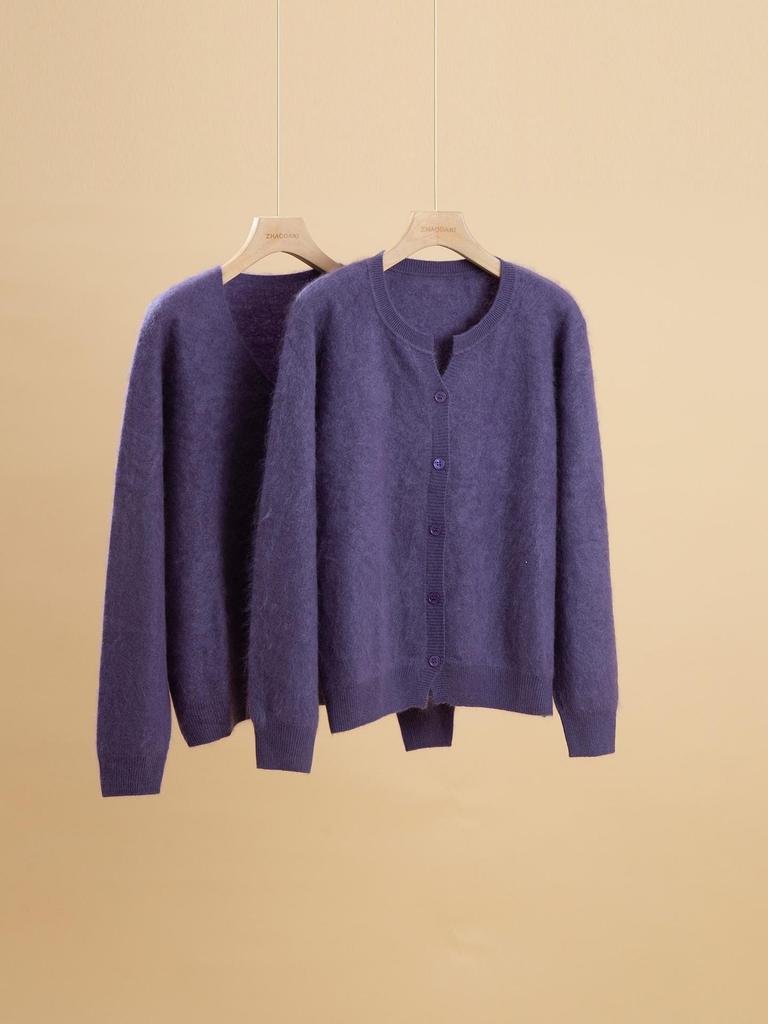 2026 Mulberry Silk Wool Cashmere & Merino Wool Brushed Sweater Cardigan