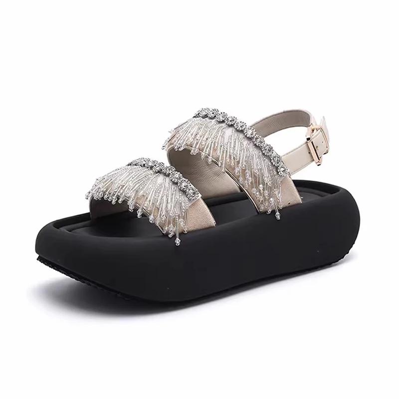 Flats Platform Women's Sandals Crystal Shoes Elegant Summer Woman Slippers 2025 Dress New Slides Sport Mujer Zapatos