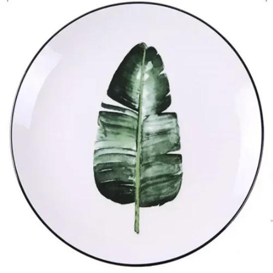 8 Inch Green Plants Ceramic Plates Dinner Porcelain Dessert Plate Beef Dish Fruit Plate Cake Tray Food Ceramic Tableware 1pc