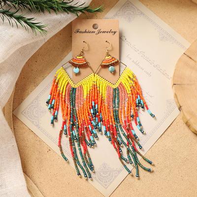 Original Bohemian Tassel Earrings Long Retro Exotic Personality Rice Bead Vacation Earrings Women