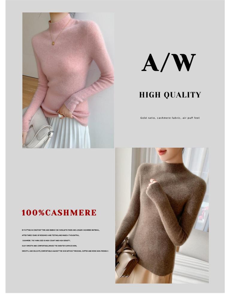 Women's Slim-Fit Ribbed Cashmere Turtleneck Sweater - 100% Pure Cashmere