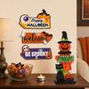Happy Halloween Door Sign, Spooky Skull Ghost Pumpkin Bat Front Door Hanger, Rustic Wooden Wall Hanging Decor for Home Room Indoor Outdoor Party
